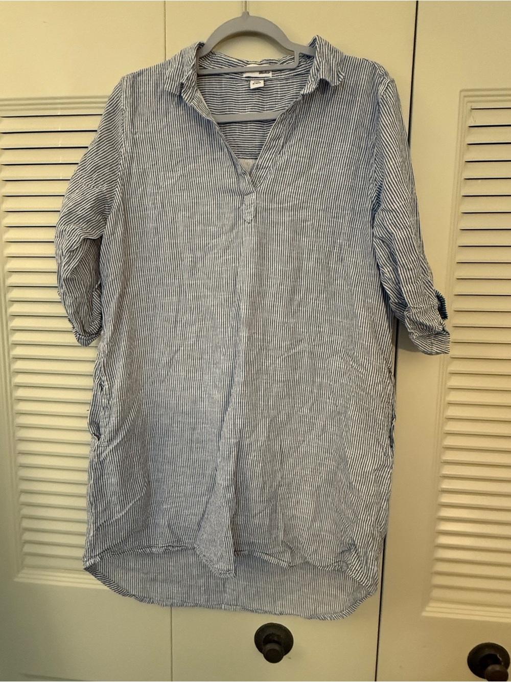 Light Blue Pinstripe Men's Linen-Blend Shirt